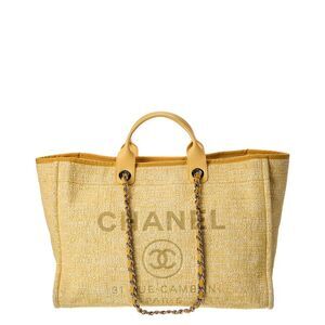 Chanel Yellow Raffia Large Deauville Tote (Authentic Pre-Loved)